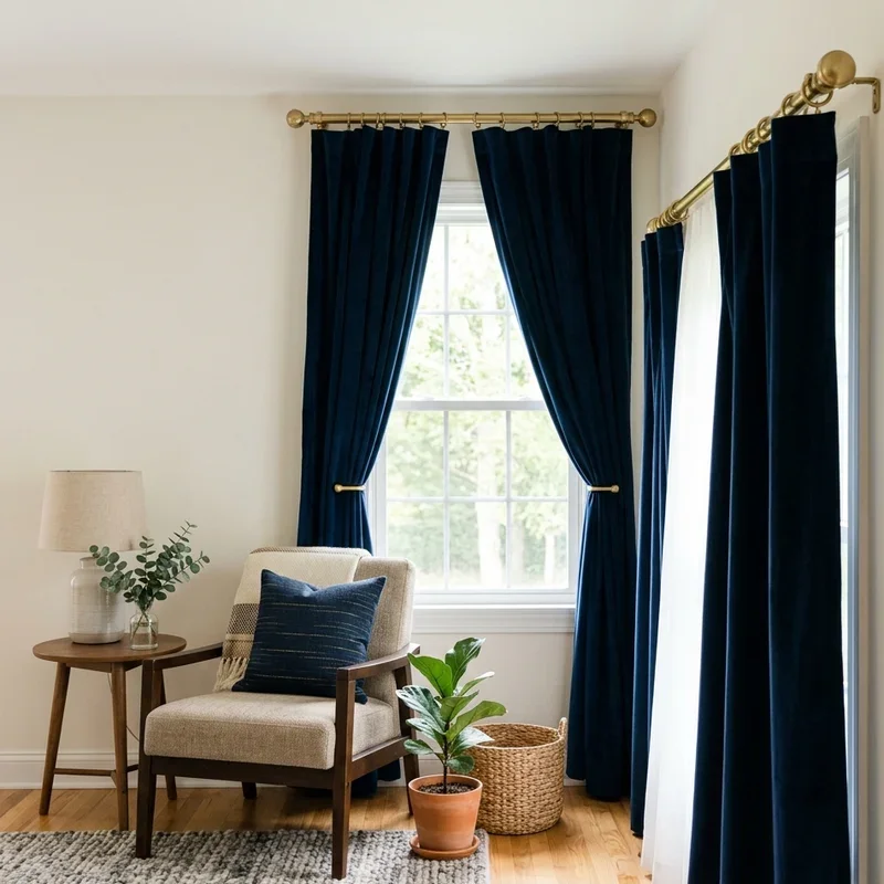 Navy Blue Curtains Living Room Ideas