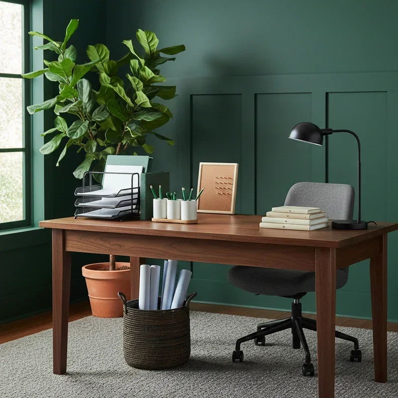 Dark Green Home Office Ideas