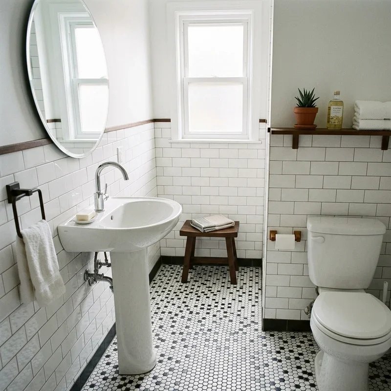 Black and White Hexagon Tile Bathroom Ideas