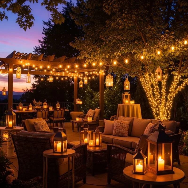 How To Use String Lights And Lanterns For Magical Patio Evenings