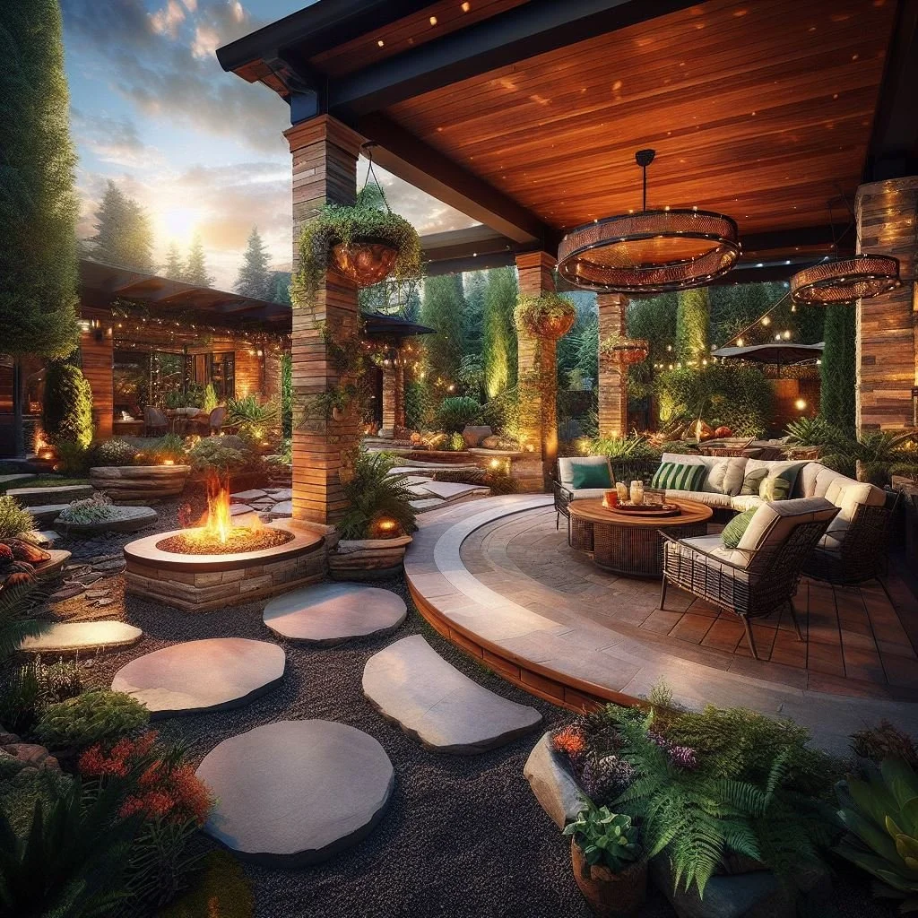 Cozy outdoor seating area with a fire pit.