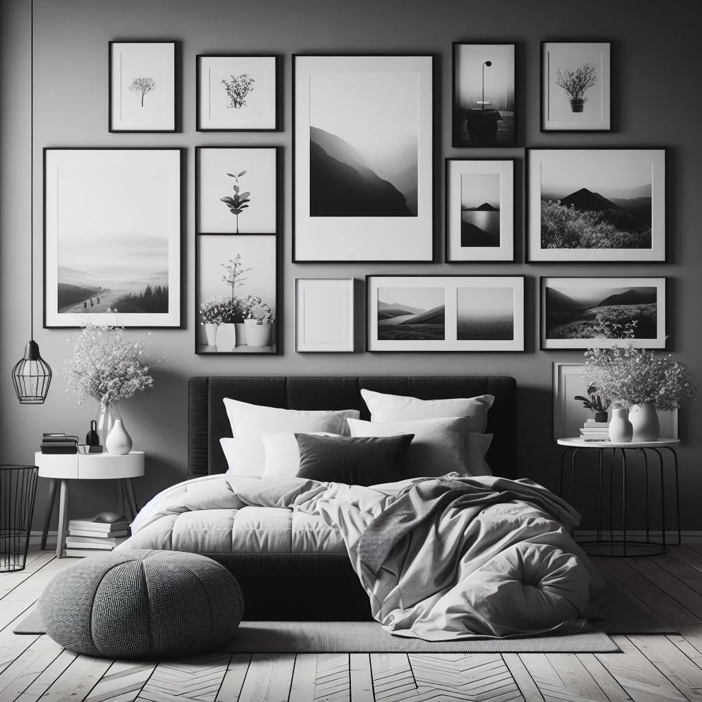 Black and White Bedroom Monochrome Gallery Wall