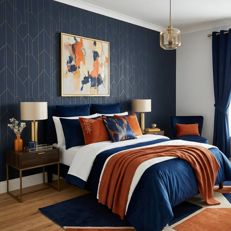 Navy Blue and Orange Bedroom Ideas