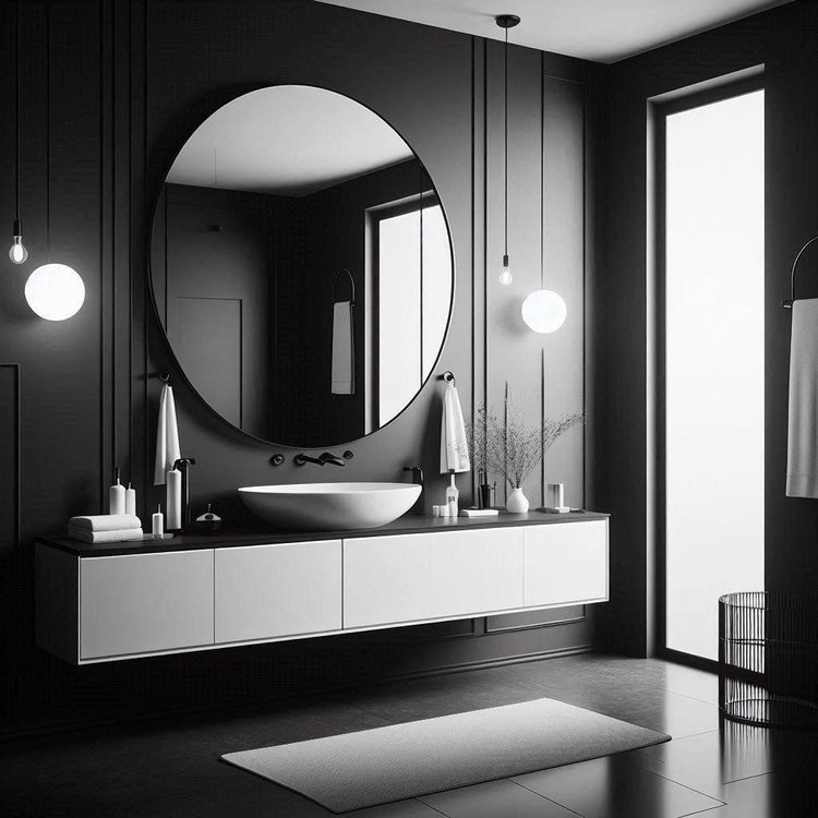 Photo inspiration: Lement Frameless Minimalist Decor Reference: 15 Chic Black And White Bathroom Decor Ideas