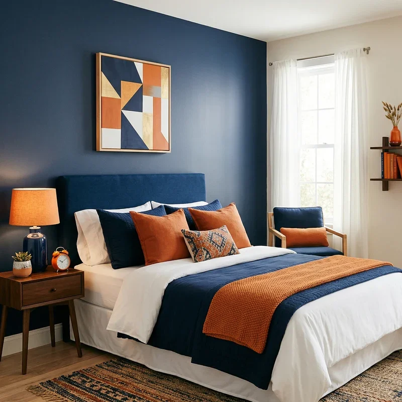 Navy Blue and Orange Bedroom Ideas