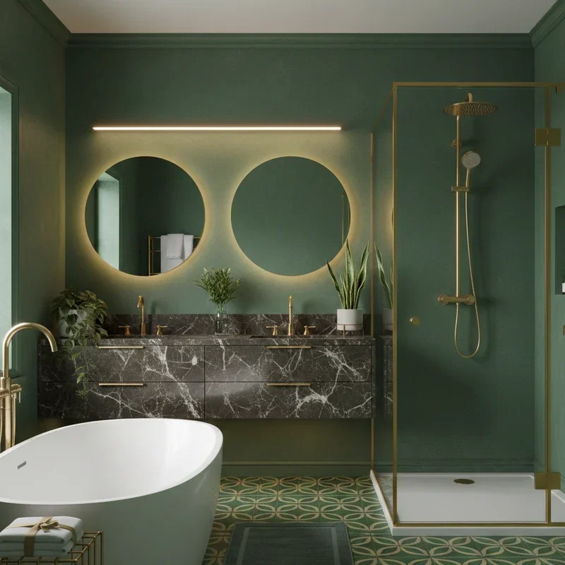 15 Green and Gold Bathroom Ideas for a Luxe Refresh