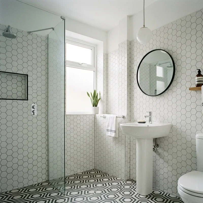 Black and White Hexagon Tile Bathroom Ideas