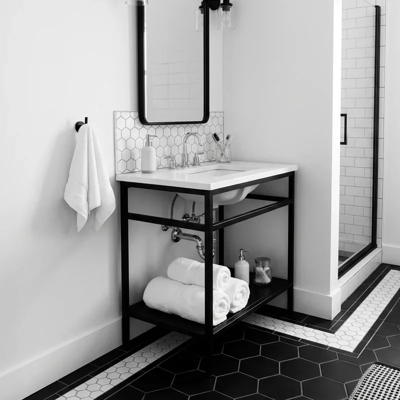 Black and White Hexagon Tile Bathroom Ideas