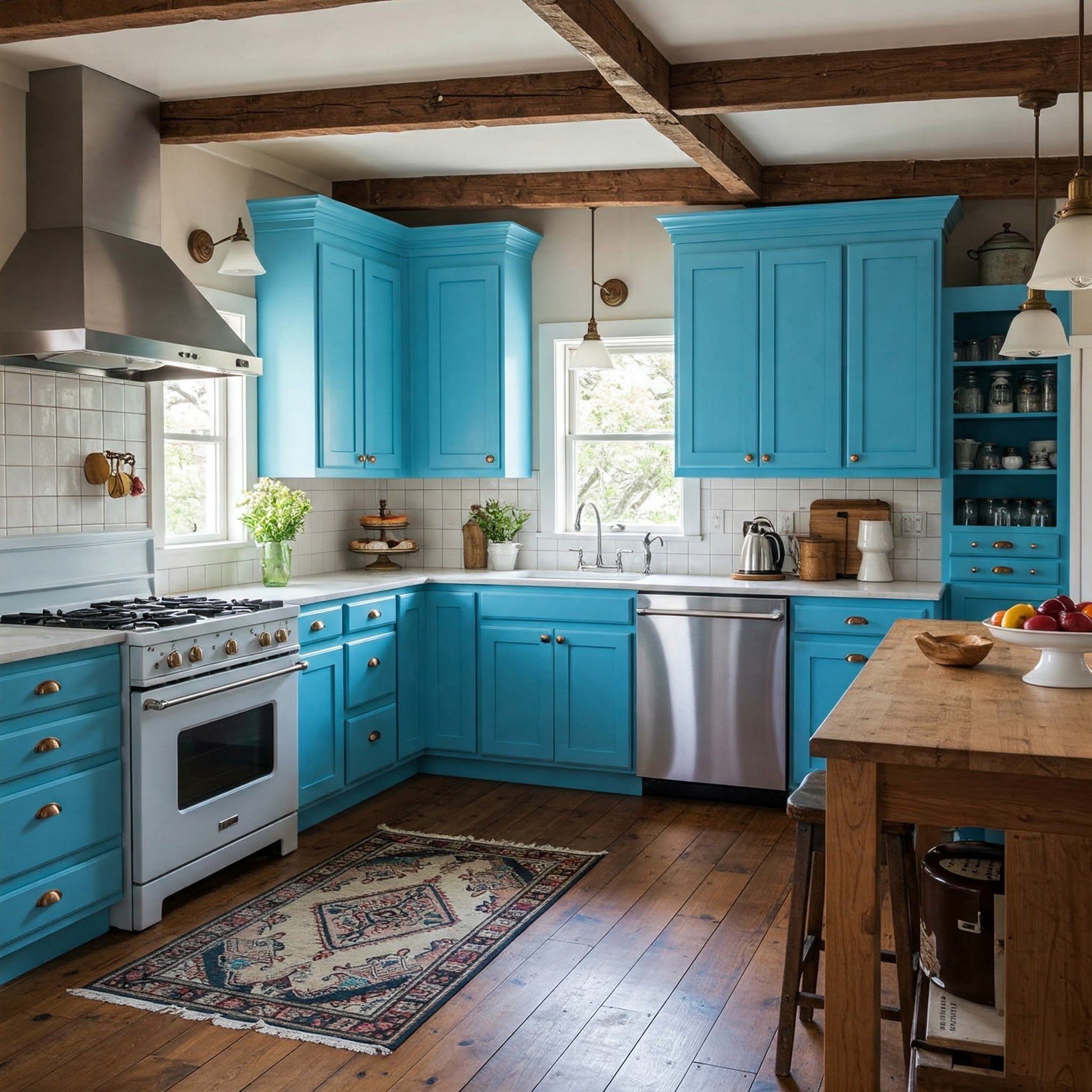 Farmhouse Blue Kitchen Cabinets