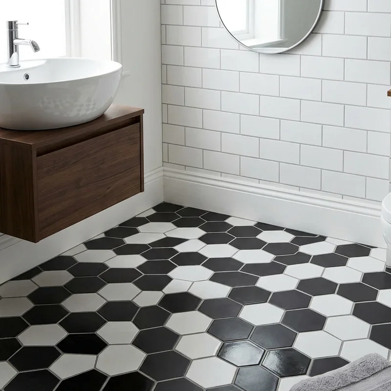 Black and White Hexagon Tile Bathroom Ideas