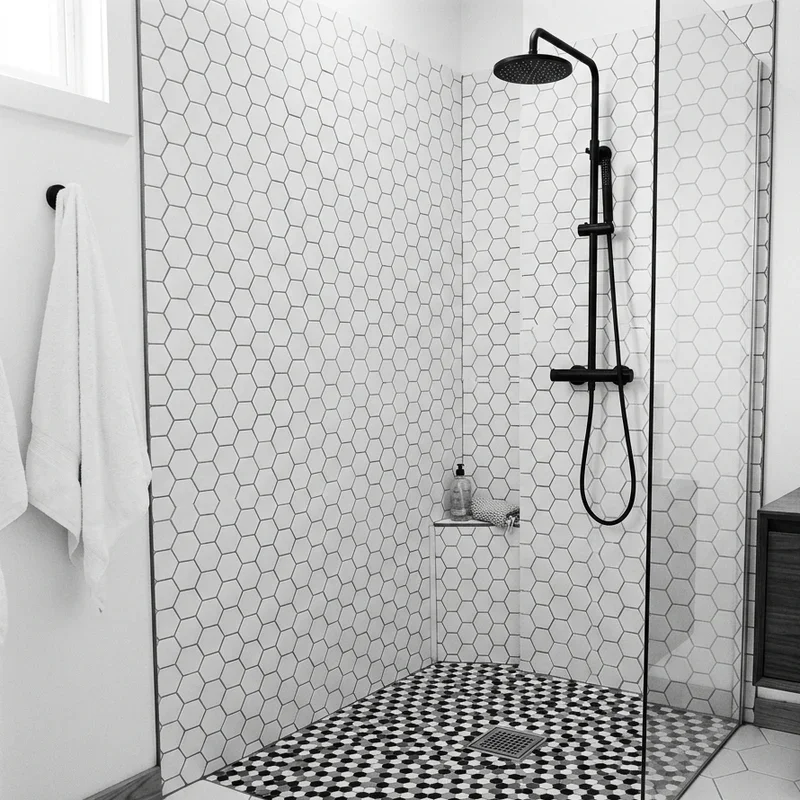 Black and White Hexagon Tile Bathroom Ideas