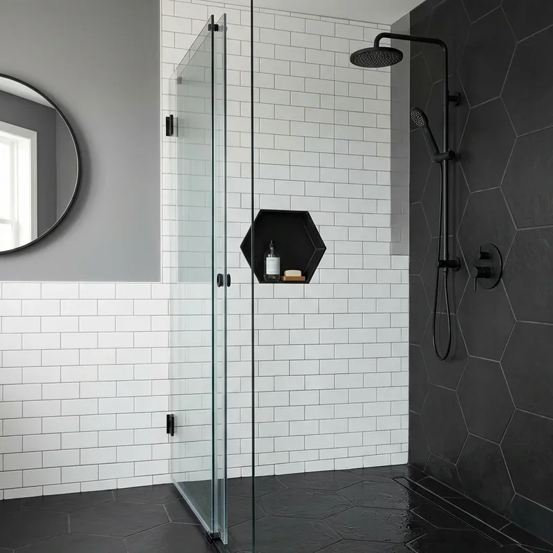 Black and White Hexagon Tile Bathroom Ideas