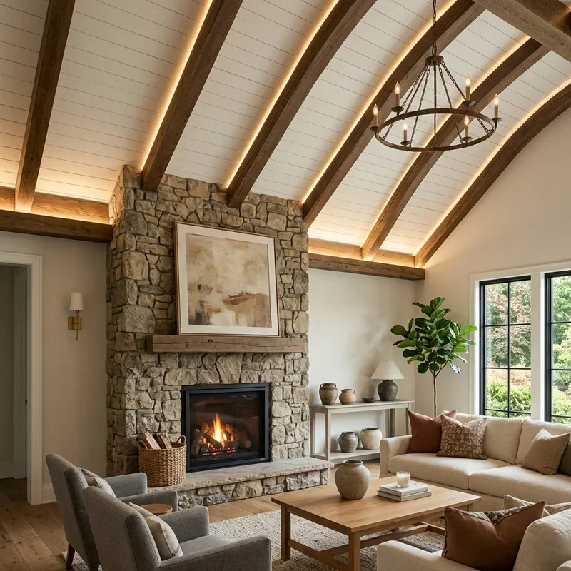 Living Room Vaulted Ceiling Fireplace Ideas