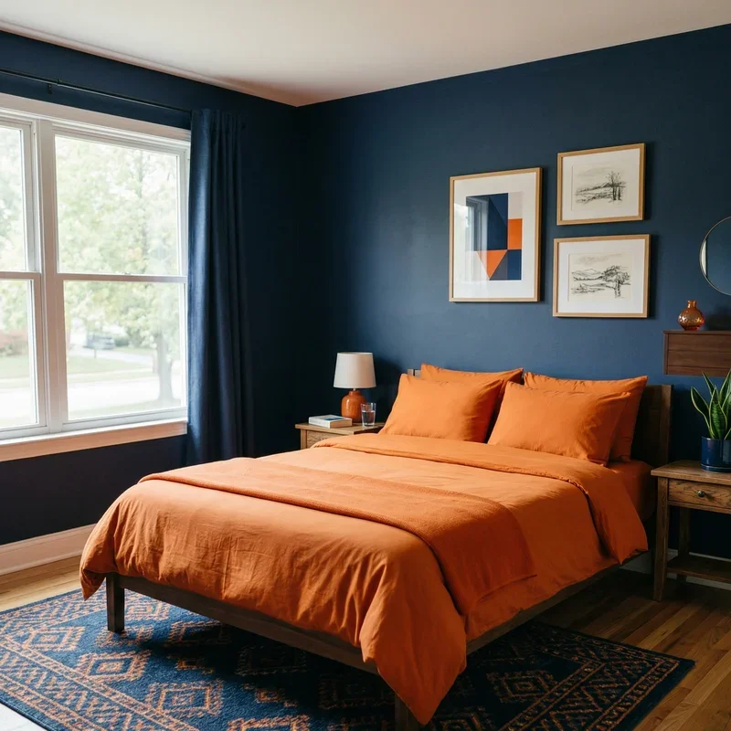 Navy Blue and Orange Bedroom Ideas