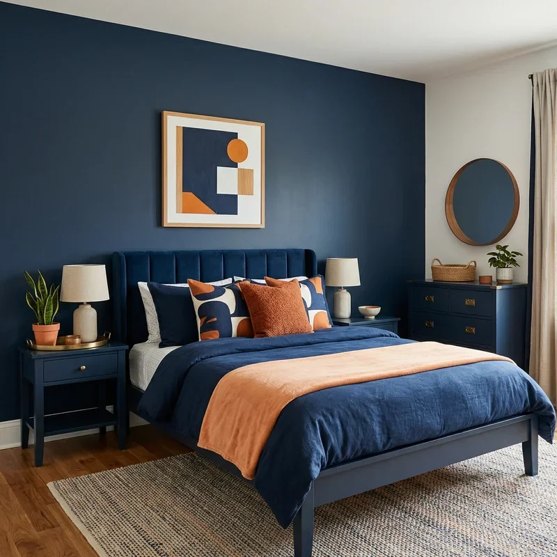 Navy Blue and Orange Bedroom Ideas