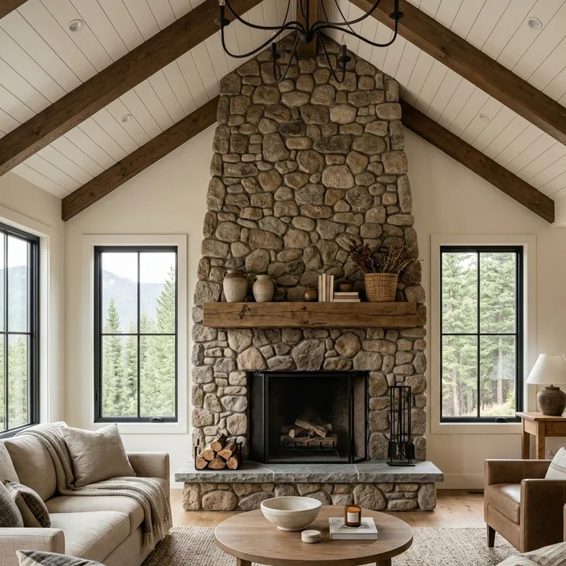 Living Room Vaulted Ceiling Fireplace Ideas