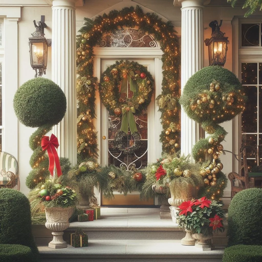 Classic Wreaths and Topiaries for Porch Decor