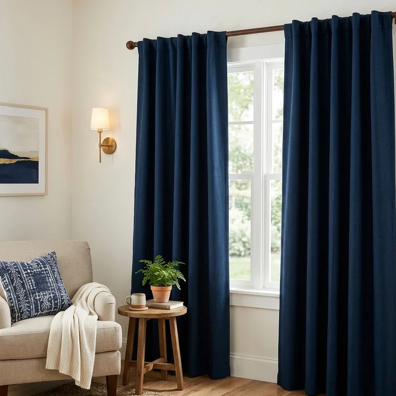 Navy Blue Curtains Living Room Ideas