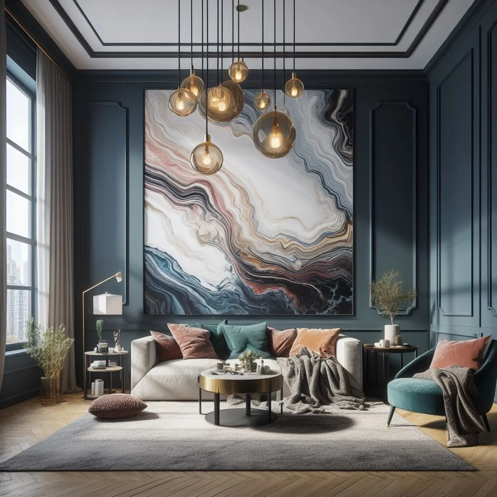 Striking accent wall in a living room.