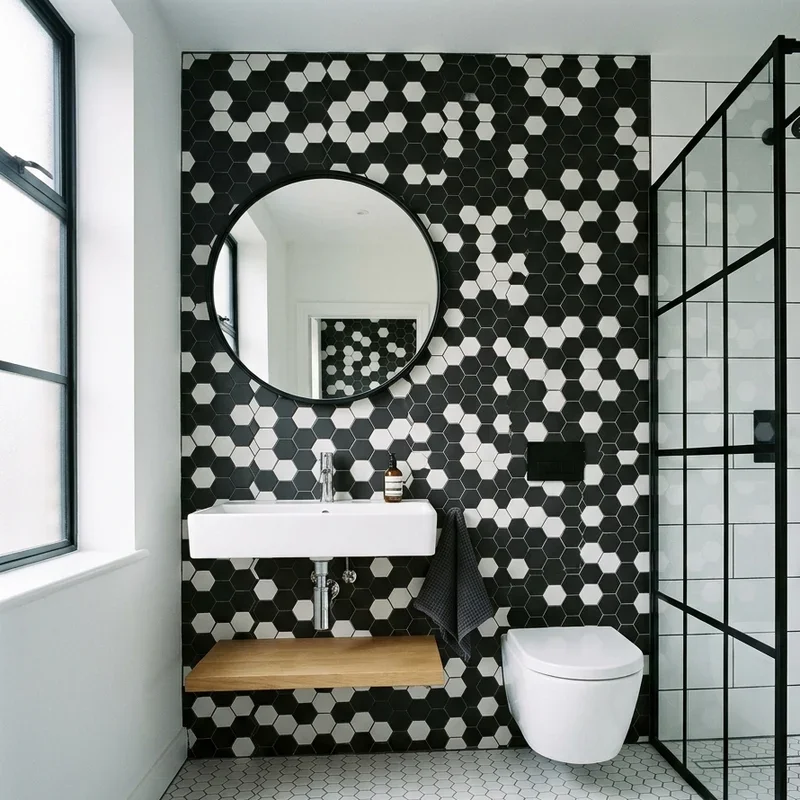 Black and White Hexagon Tile Bathroom Ideas