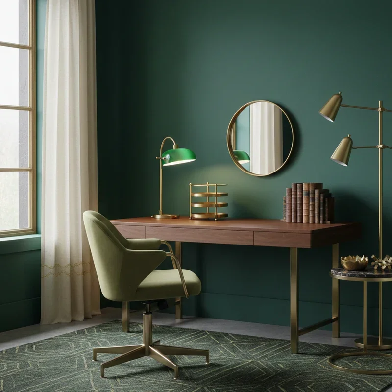 Dark Green Home Office Ideas
