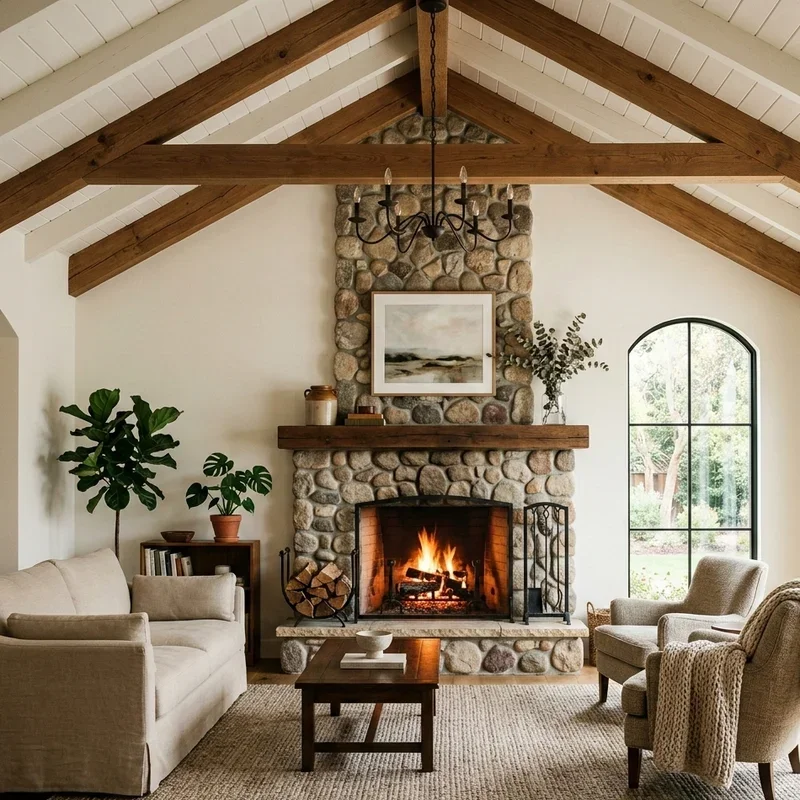 Living Room Vaulted Ceiling Fireplace Ideas
