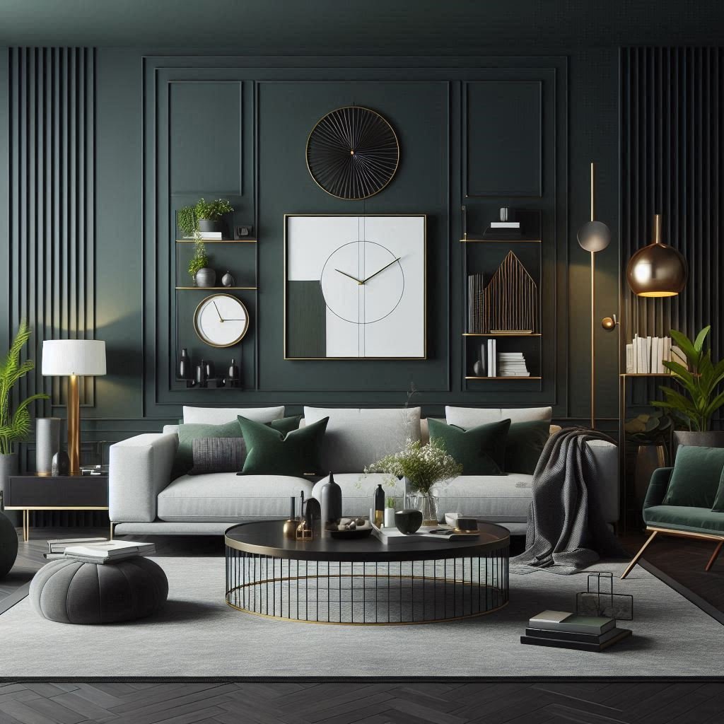 Dark green and gray living room discount