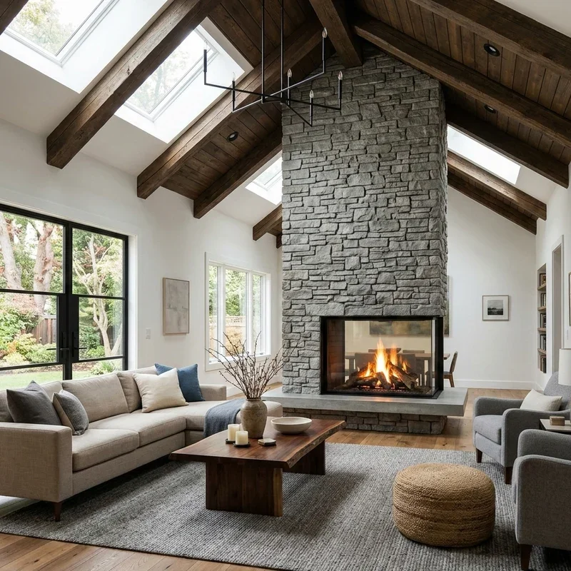 Living Room Vaulted Ceiling Fireplace Ideas