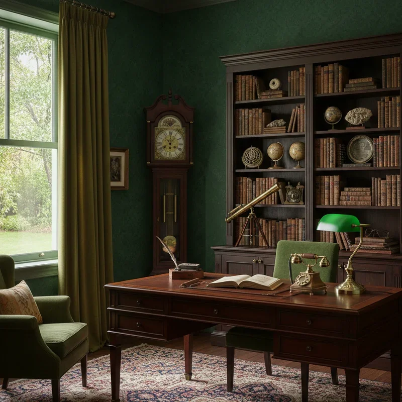 Dark Green Home Office Ideas