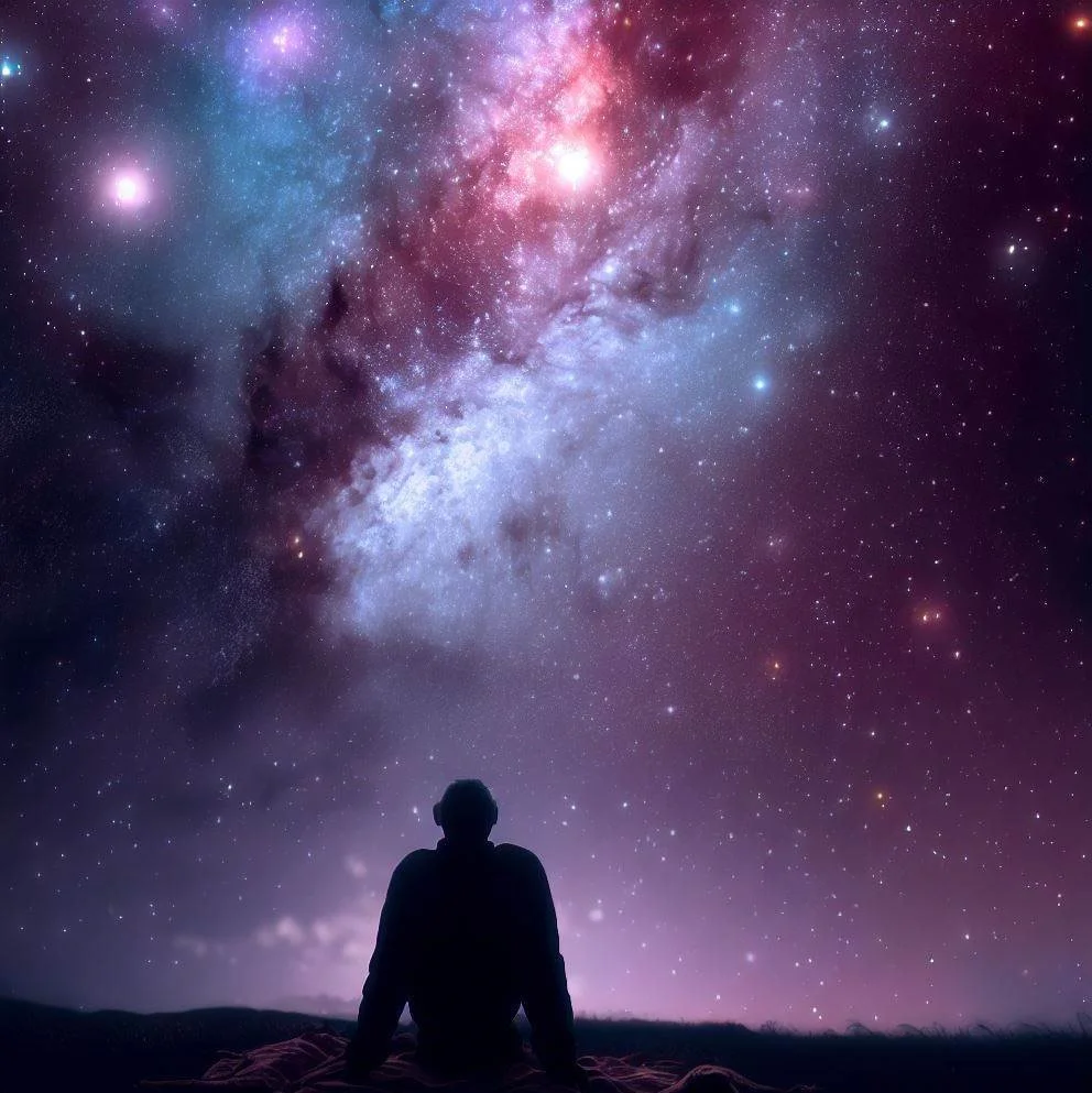 People stargazing under a clear night sky.