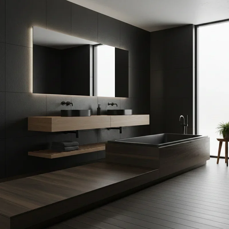 Black and Wood Bathroom Ideas