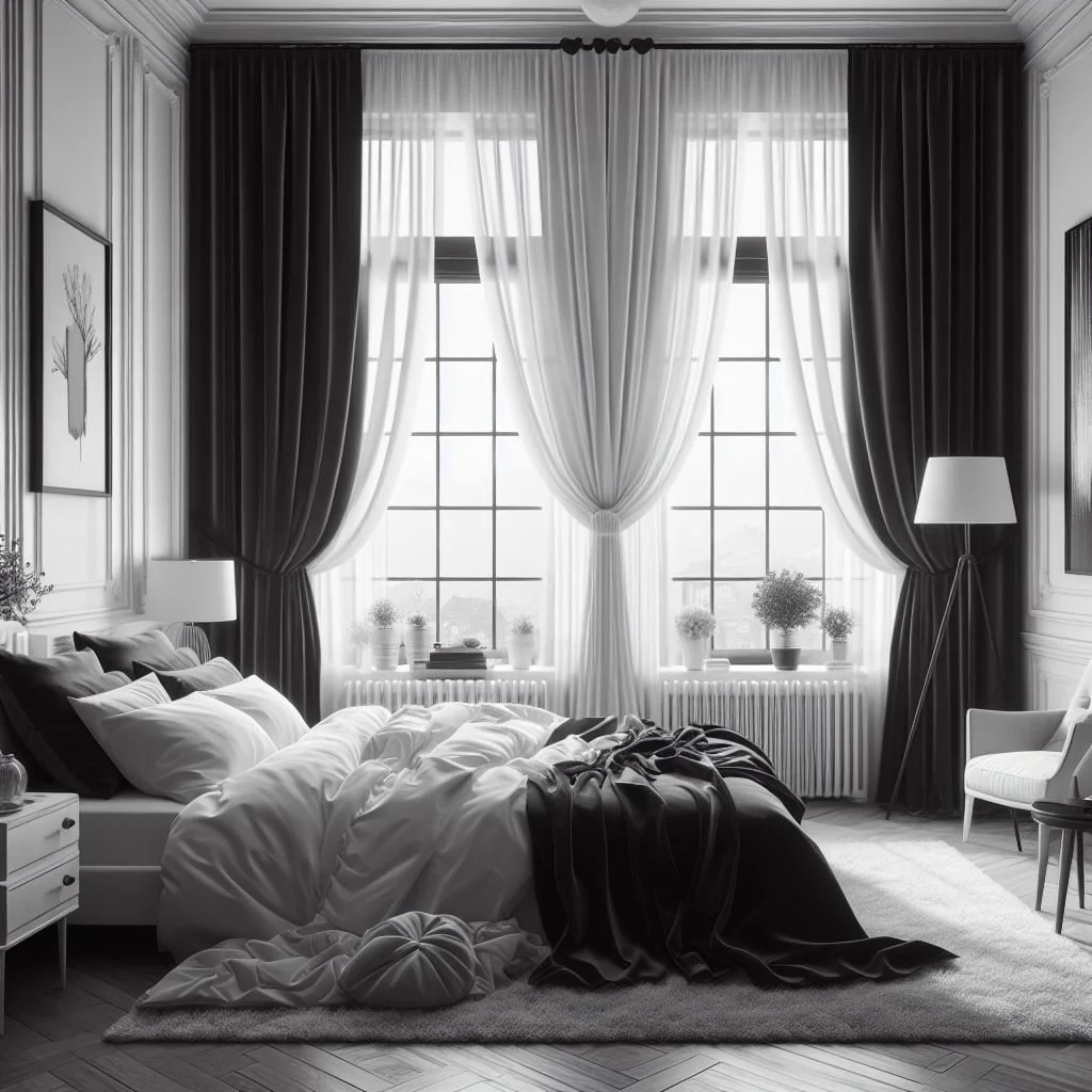 Black and White Bedroom Window Treatment