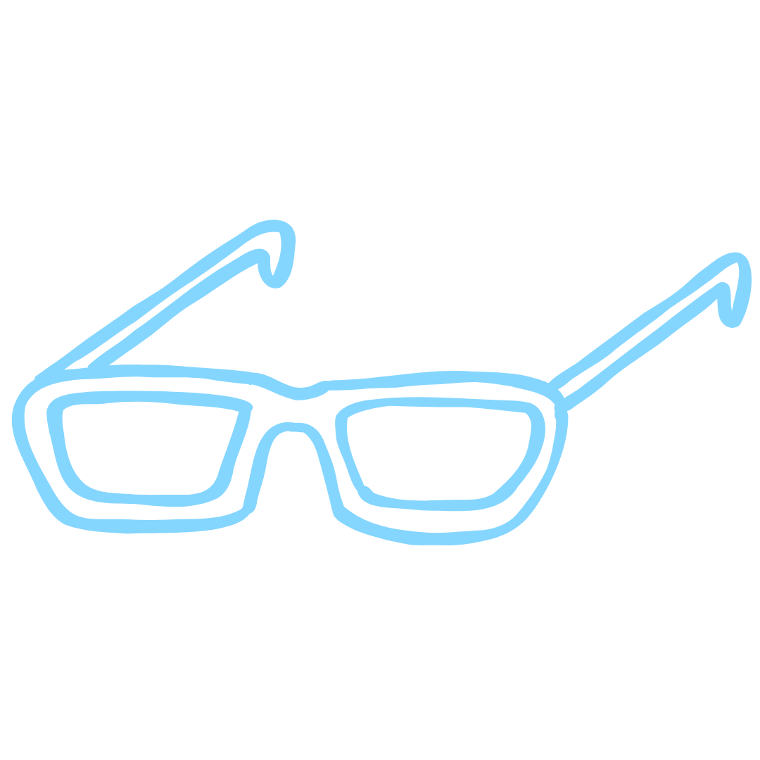 Light blue outline of eyeglasses on a transparent background.