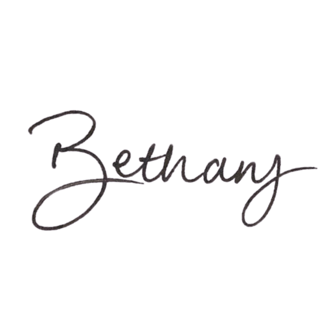 The name 'Bethany' written in black cursive script on a transparent background.
