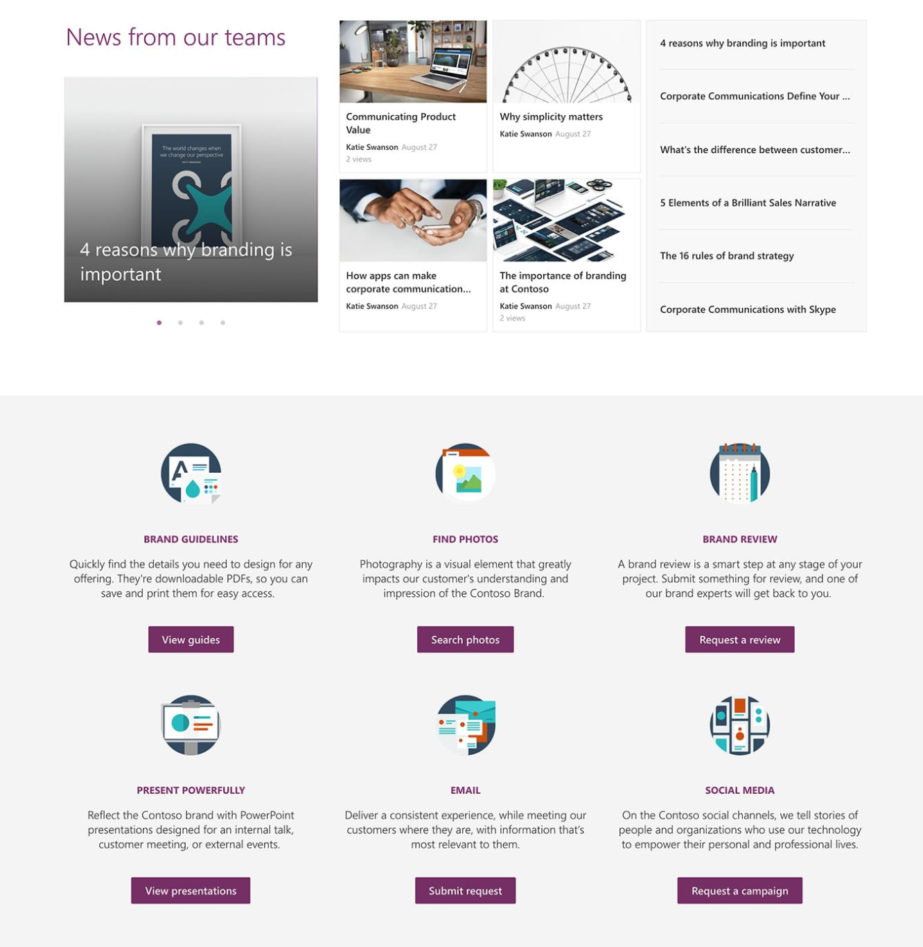 SharePoint site example of a Marketing department site