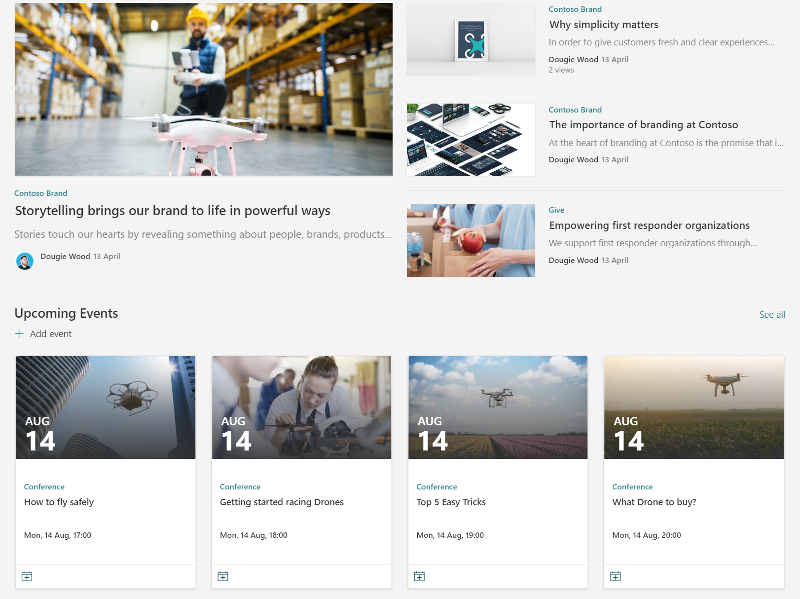 SharePoint News and Events Rolled Up onto a SharePoint intranet homepage