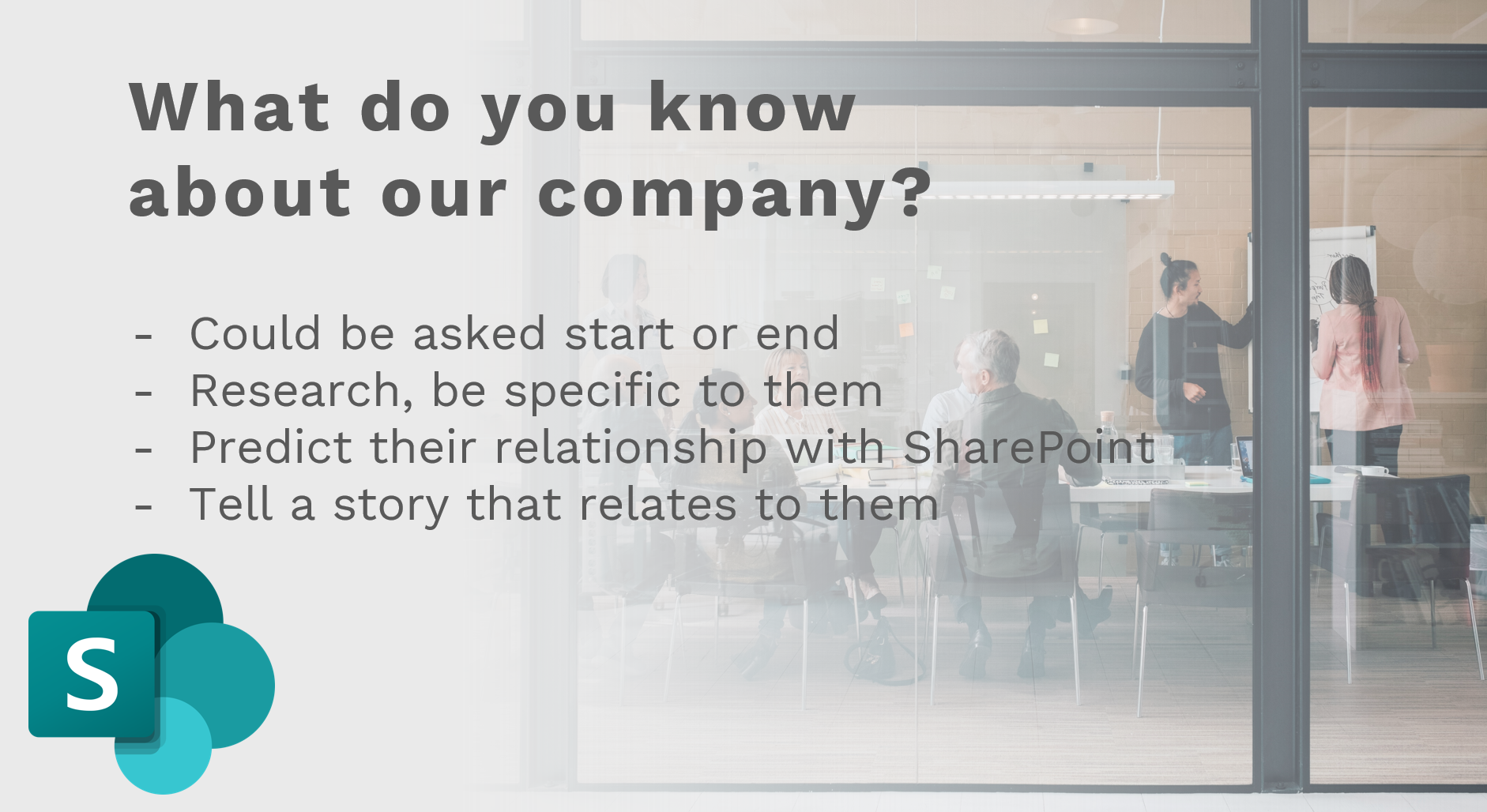 A slide with the text what do you know about our company text