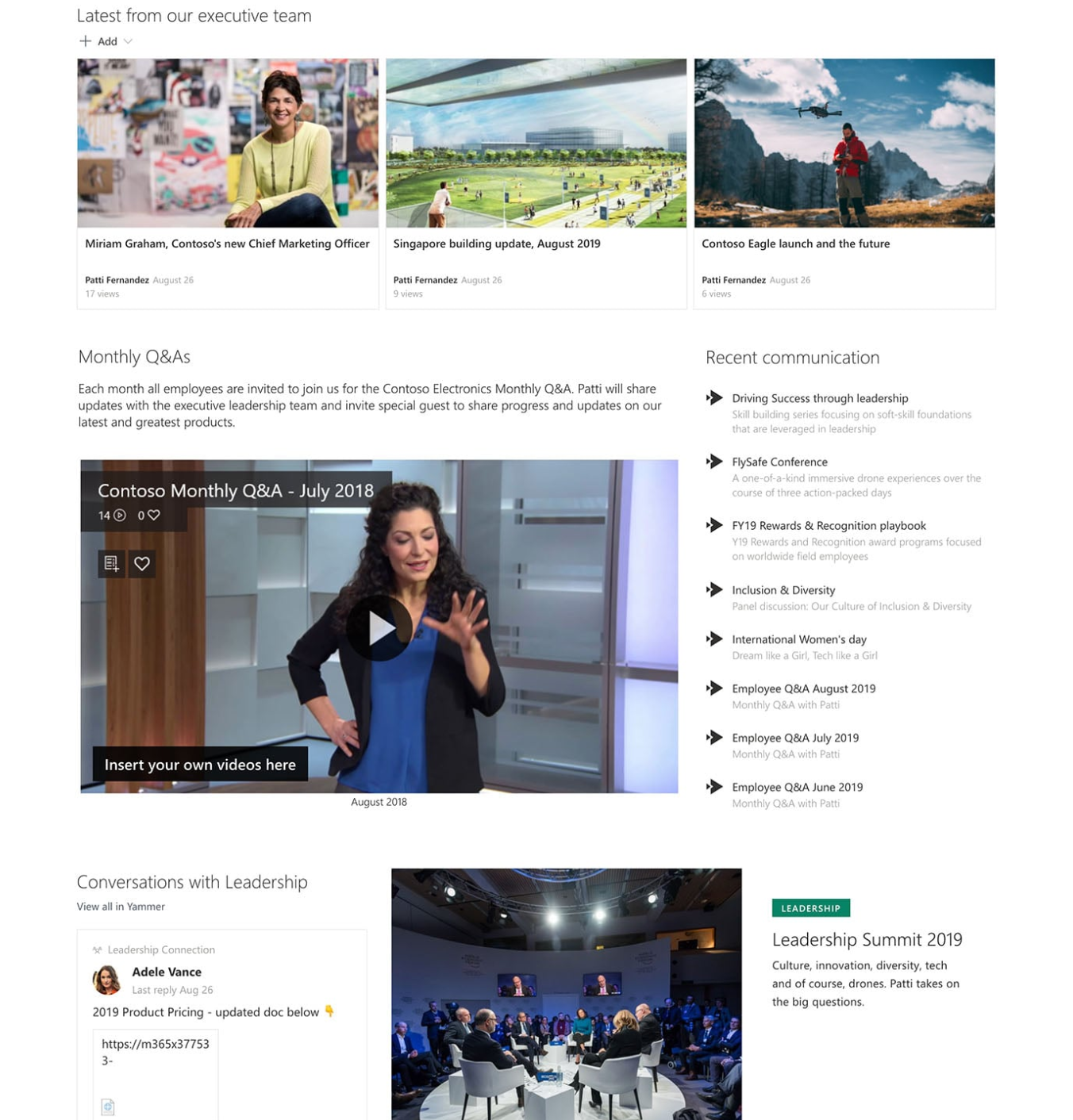 SharePoint example of a leadership site template