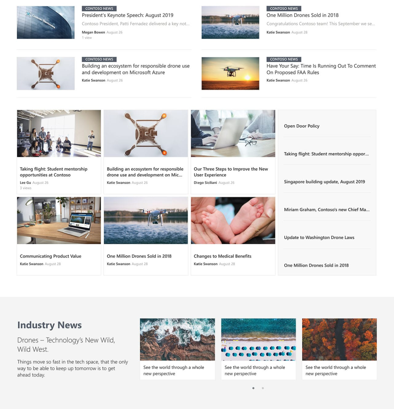 An example of a SharePoint news site template