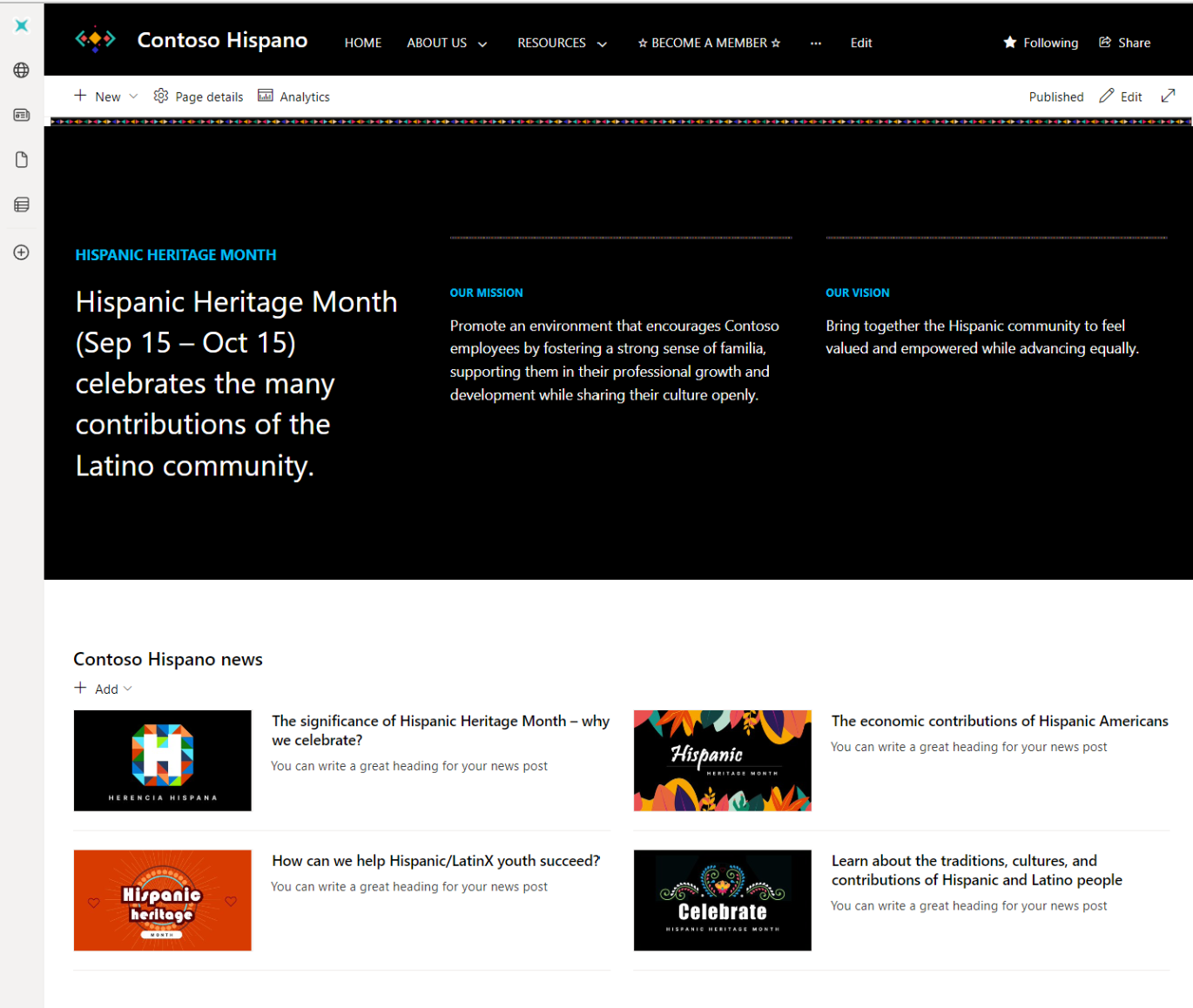 An example of a SharePoint Online site design