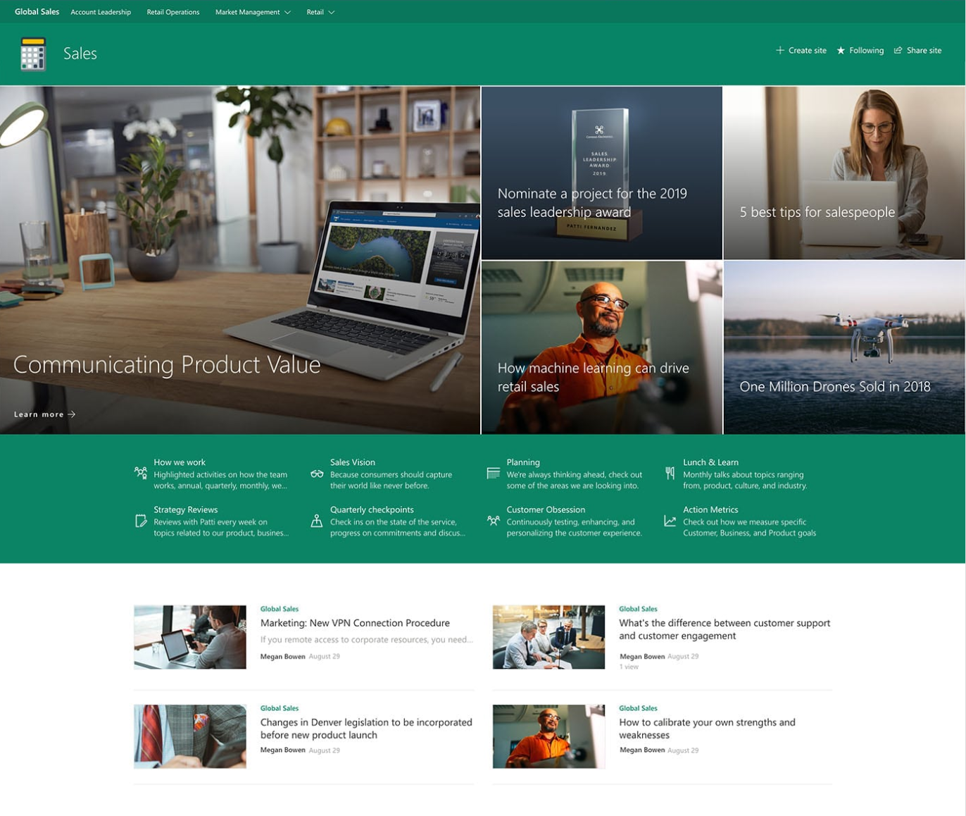 An example of a Sales SharePoint site department site template