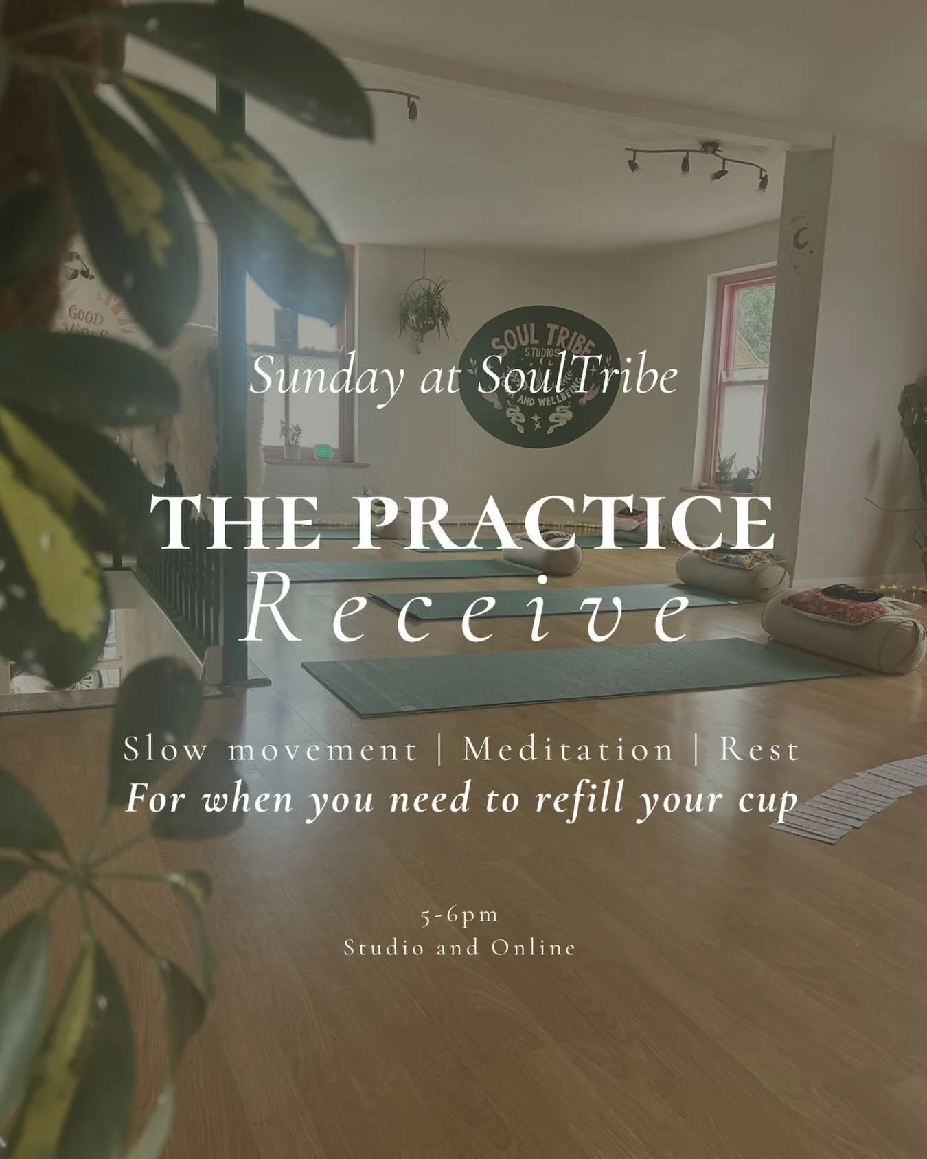 Come take your Sunday rest at SoulTribe.

For when you&rsquo;ve been giving, giving, giving all week and now need to fill your own cup.

This one&rsquo;s for you. It&rsquo;s time to Receive.