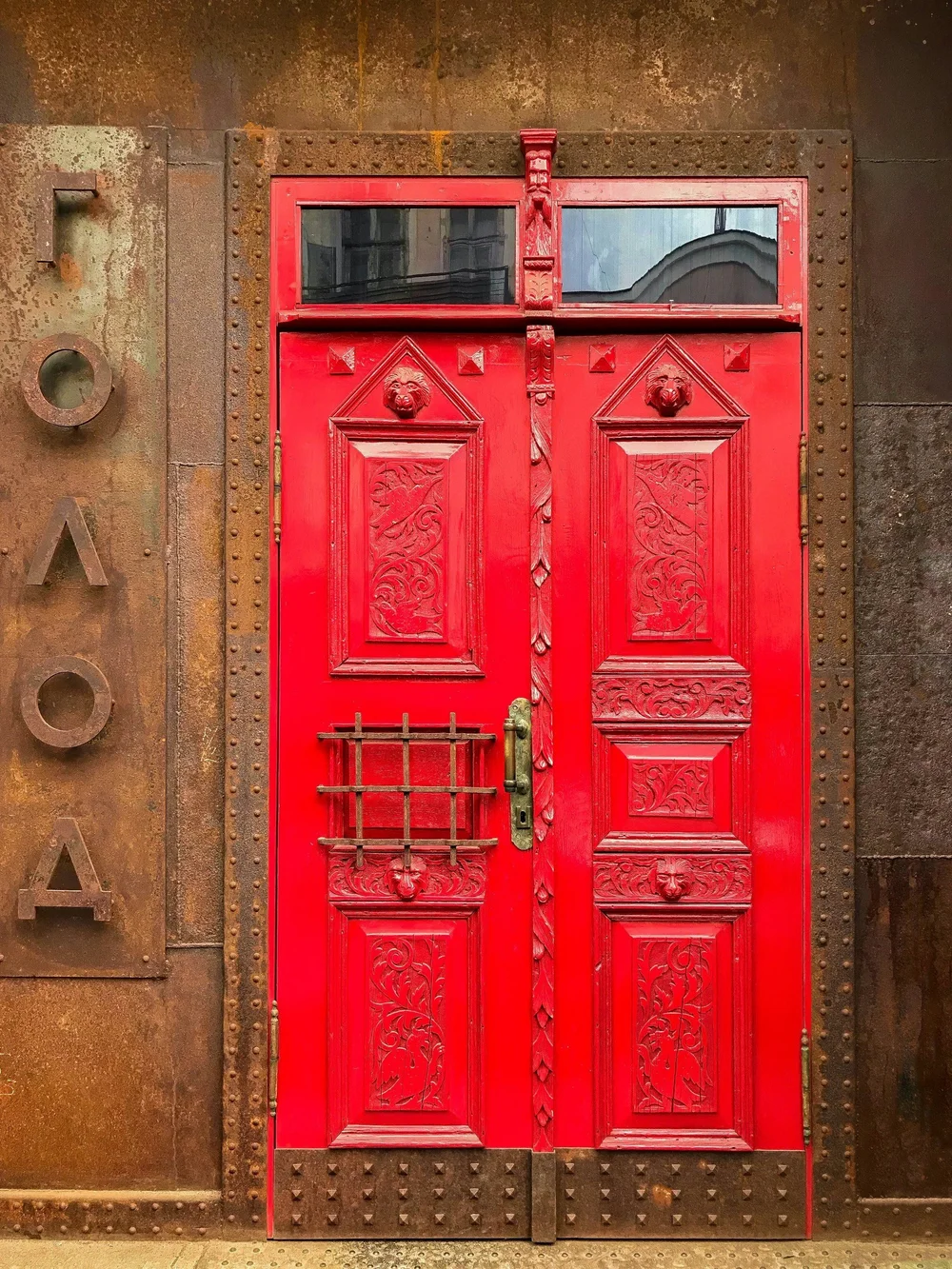A red ornate doorway