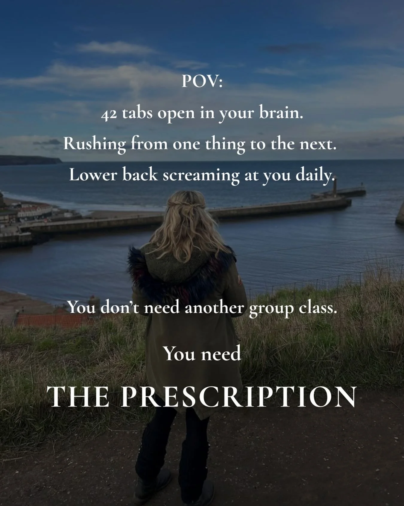 Another group programme isn&rsquo;t going to fix this.

Not the mental overwhelm. Not the lower back pain that&rsquo;s been building for years. Not the feeling of rushing through your own life without ever landing in it.

One size fits all was never 
