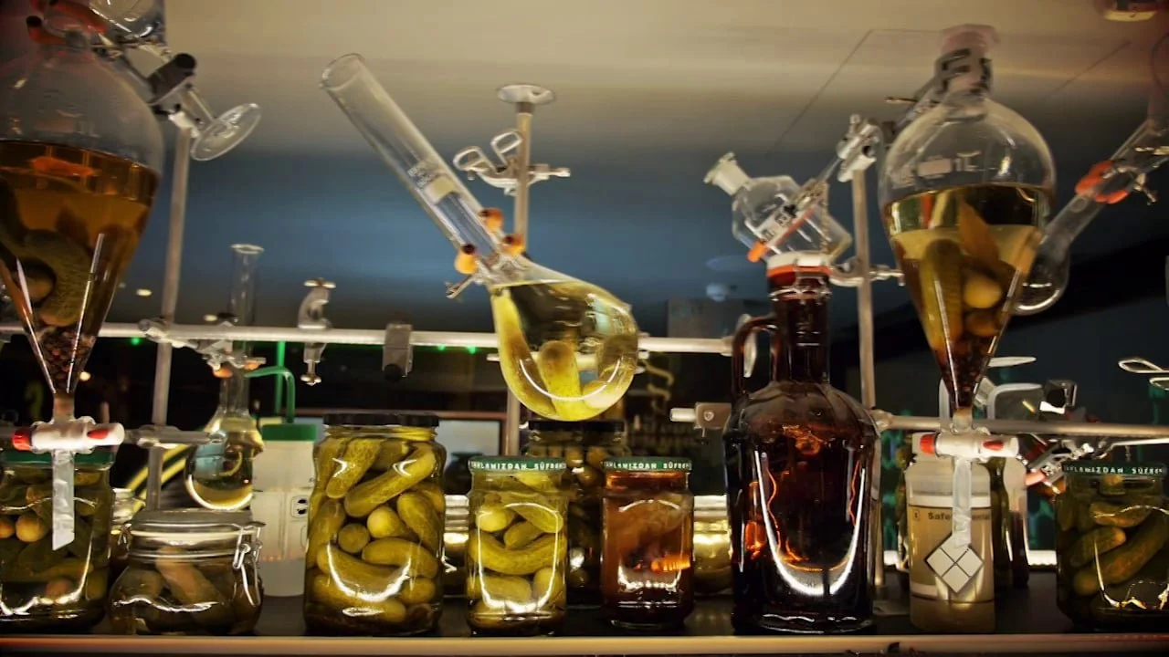 This bar was created by artist and designer Henry Chebaane as a surreal mash-up of social, cultural and culinary rituals from Russia, Eastern Europe and Central Asia.  

it is not just a bar, a bistro and a DJ late night lounge...it is a gherkin pick