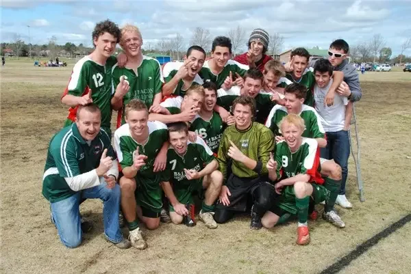 2008 - Coach Paul Stimson (left) and his Westside Panthers under-18s celebrate their Western Premier League success