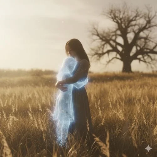 imaginäres Kind im Arm der erwachsenen Frau