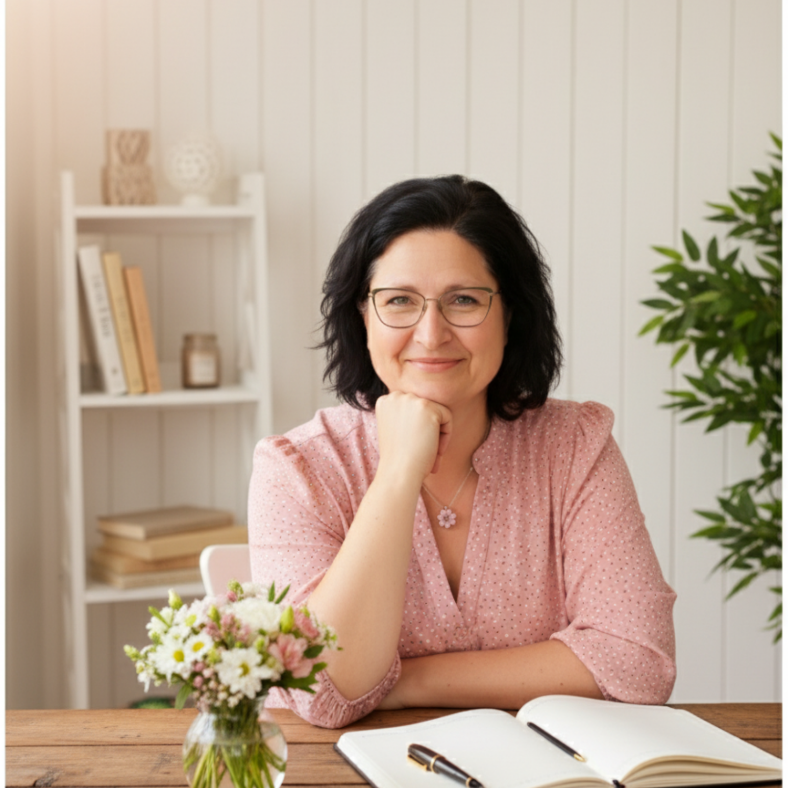 Foto von Nicole Wöller am Schreibtisch