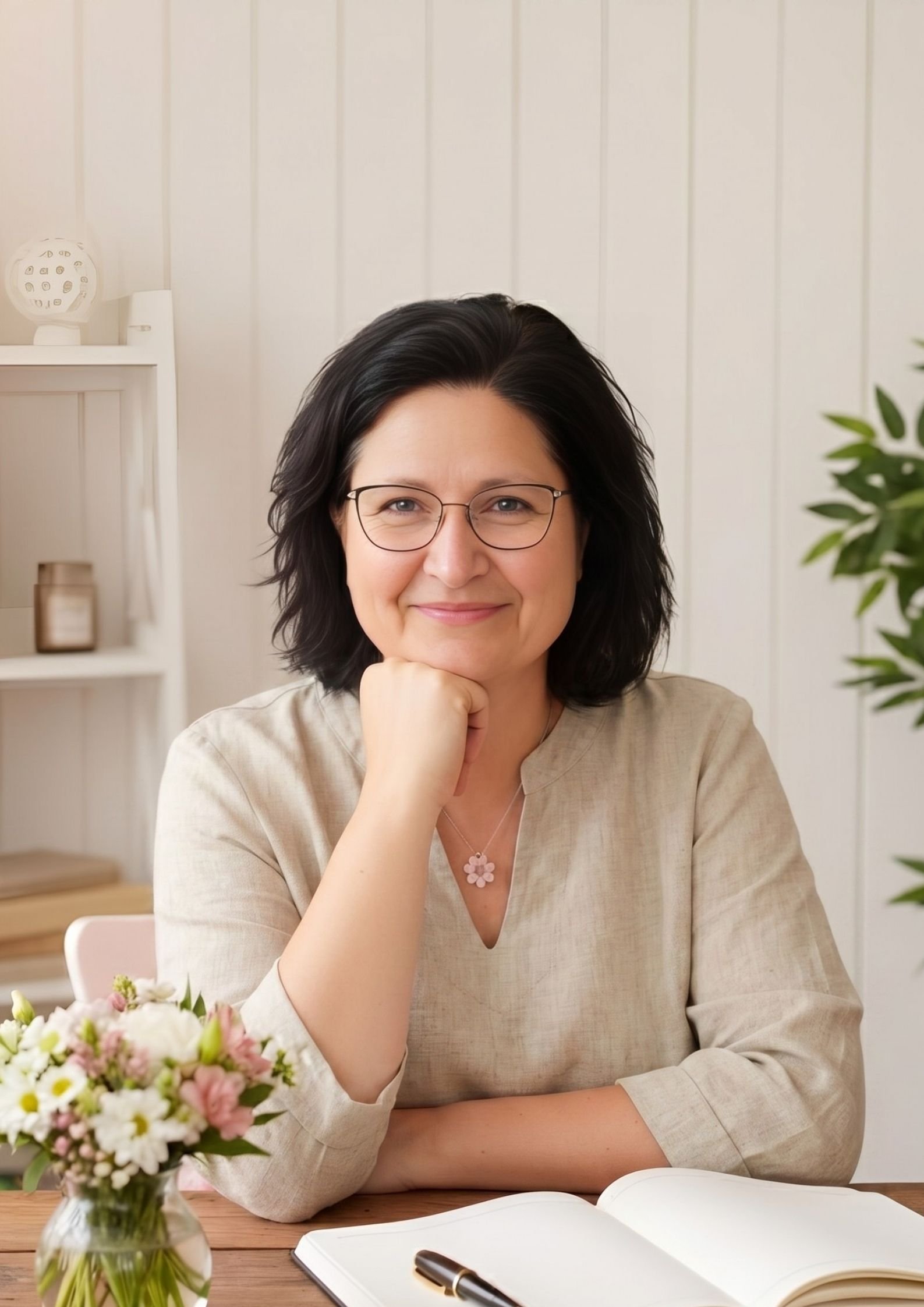 Portrait Nicole Wöller am Schreibtisch