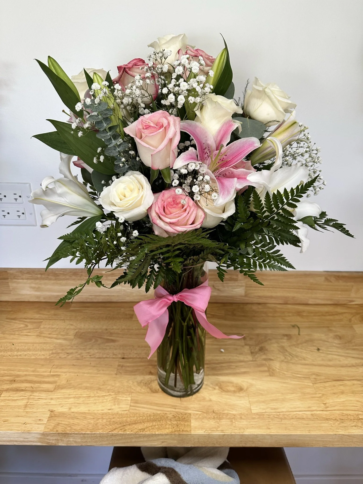 Pink Lilies In Love Vase Arrangement